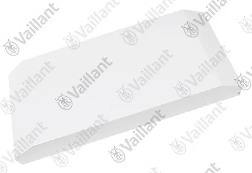 Weißes Bauteil von Vaillant, rechteckige Form mit schrägen Kanten, möglicherweise eine Abdeckung oder Verkleidung.